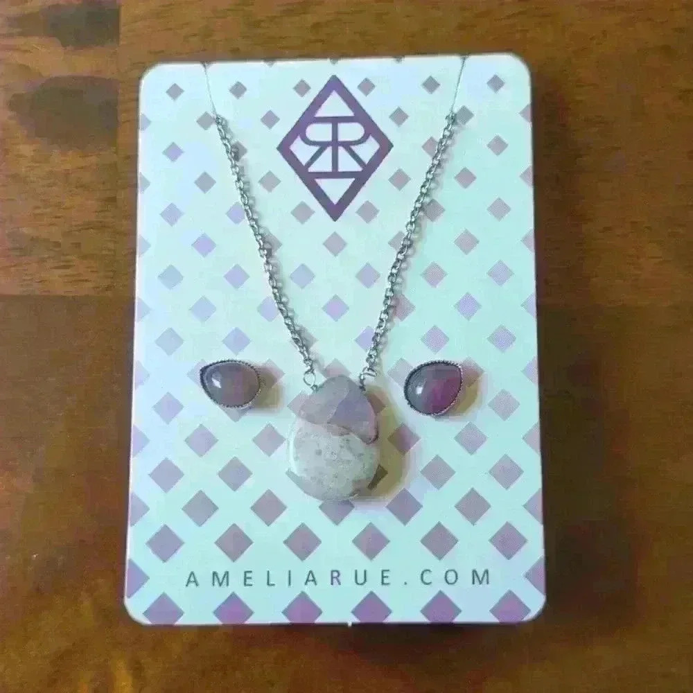 Amethyst Drops Set Drop Necklace & Earrings By Amelia Rue